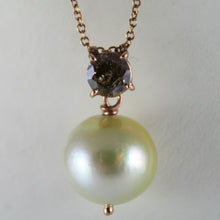 Load image into Gallery viewer, 18k rose gold necklace brown ct 1.07 diamond cream south sea 15mm pearl, rolo
