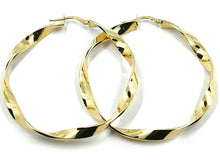 Load image into Gallery viewer, 18K YELLOW GOLD CIRCLE HOOPS PENDANT EARRINGS, 4.8 cm x 5 mm BRAIDED, TWISTED.
