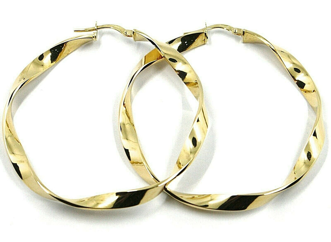 18K YELLOW GOLD CIRCLE HOOPS PENDANT EARRINGS, 4.8 cm x 5 mm BRAIDED, TWISTED.