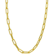 18K YELLOW GOLD NECKLACE PAPER CLIP 5x15mm ALTERNATE STRIPED SMOOTH OVALS, 18