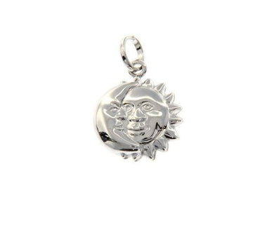 18k white gold rounded sun moon hug pendant charm 22 mm smooth made in Italy.