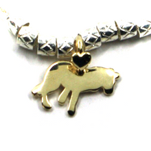 Load image into Gallery viewer, 925 STERLING SILVER TUBES CUBES BRACELET, 9K YELLOW GOLD SMALL 10mm WOLF PENDANT.
