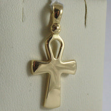 Load image into Gallery viewer, SOLID 18K YELLOW GOLD CROSS, CROSS OF LIFE, ANKH, SHINY, 1.02 INCH MADE IN ITALY.
