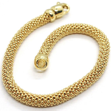 18k yellow gold bracelet, 18.5 cm, 7.3 inches, basket weave tube, popcorn 5 mm.