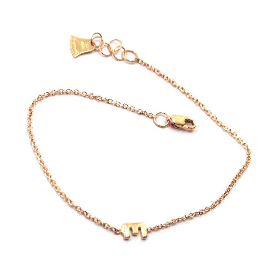 18k rose gold rolo thin bracelet with central small 5mm letter initial E.