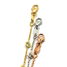 Load image into Gallery viewer, THREE 18K YELLOW WHITE ROSE GOLD BRACELETS ROLO ALTERNATE WITH CUBIC ZIRCONIA.
