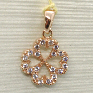 18k rose gold lucky four leaf pendant charm cubic zirconia bright.