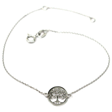 18K WHITE GOLD BRACELET, MINI TREE OF LIFE CENTRAL DISC 10mm, ITALY MADE.