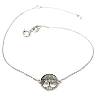 18K WHITE GOLD BRACELET, MINI TREE OF LIFE CENTRAL DISC 10mm, ITALY MADE.