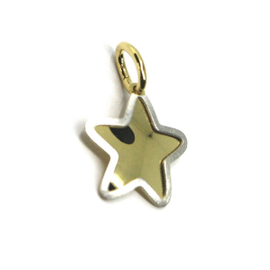 18K YELLOW WHITE GOLD STAR PENDANT 14mm DIAMETER, FLAT SOLID, SMOOTH & SATIN.