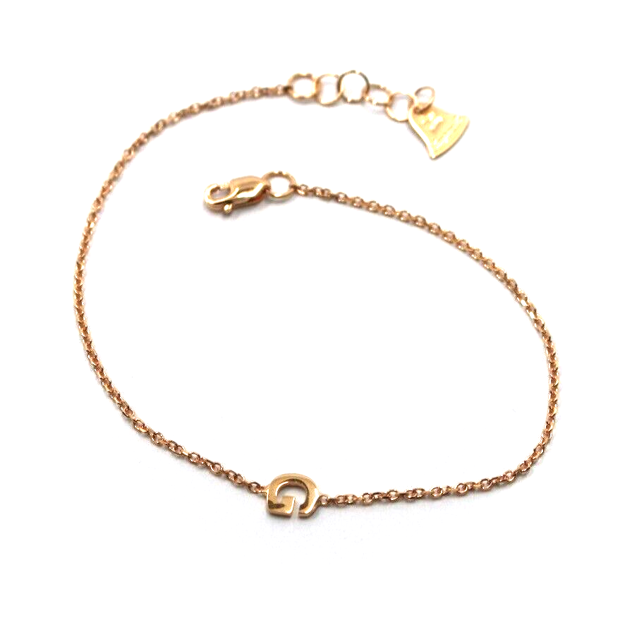 18k rose gold rolo thin bracelet with central small 5mm letter initial G.