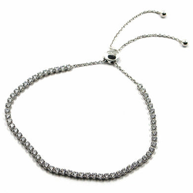 18k white gold tennis bracelet cubic zirconia 2.5 mm adjustable sliding closure.