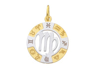 18k yellow white gold zodiac sign round 20mm medal pendant, zodiacal, virgo.