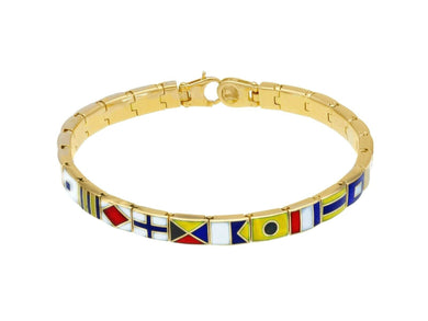 18k yellow gold bracelet 7x5mm box squared enamel nautical flags links.