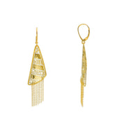 18K YELLOW GOLD PENDANT 70mm EARRINGS HONEYCOMB FLOWER DROPS CASCADE CHAINS.