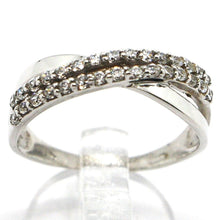 Load image into Gallery viewer, SOLID 18K WHITE GOLD BAND RING, CUBIC ZIRCONIA, DOUBLE WAVE, ONDULATE, BRAID.
