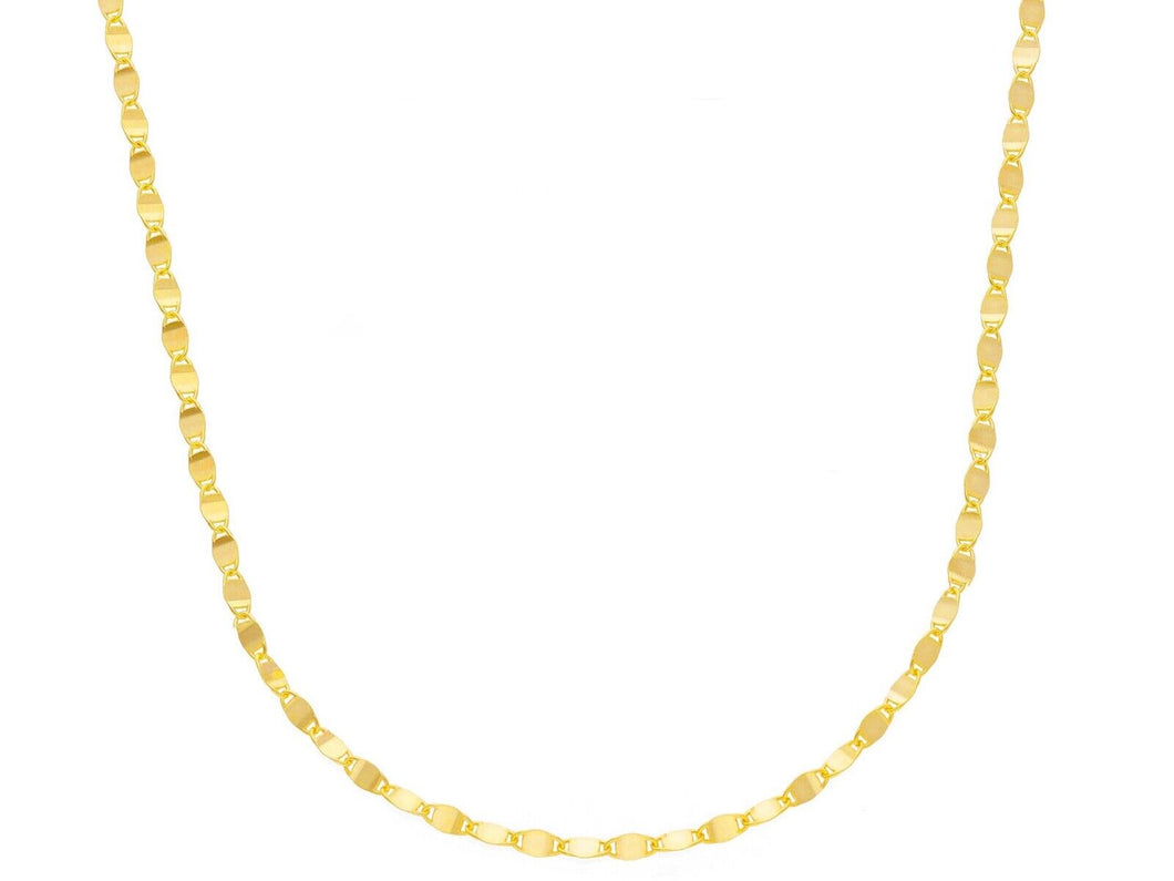 18K YELLOW GOLD CHAIN, SMALL 1.5mm FLAT POLISHED CROSSED OVALS, 15.7