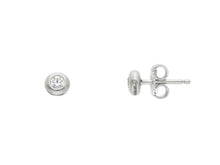 Load image into Gallery viewer, 18K WHITE GOLD BEZEL EARRINGS CUBIC ZIRCONIA WITH FRAME SOLITAIRE DIAMETER 4mm

