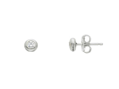 18K WHITE GOLD BEZEL EARRINGS CUBIC ZIRCONIA WITH FRAME SOLITAIRE DIAMETER 4mm.