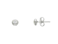 18K WHITE GOLD BEZEL EARRINGS CUBIC ZIRCONIA WITH FRAME SOLITAIRE DIAMETER 4mm.