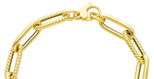 Load image into Gallery viewer, 18K YELLOW GOLD NECKLACE PAPER CLIP 6x17mm ALTERNATE STRIPED SMOOTH OVALS, 18&quot;.
