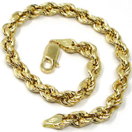 18k yellow gold bracelet big 6 mm braid rope link 7.9 inches long made in Italy.
