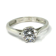 SOLID 18K WHITE GOLD RING, SOLITAIRE WITH CUBIC ZIRCONIA 1.70 CARATS ITALY MADE.