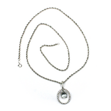 Load image into Gallery viewer, 18k white gold oval aquamarine 1.80 ct oval diamonds pendant rope chain necklace.
