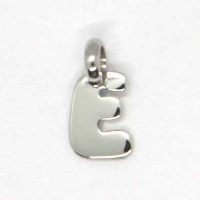 18k white gold pendant charm initial mini letter E, made in Italy, 0.5 inches.