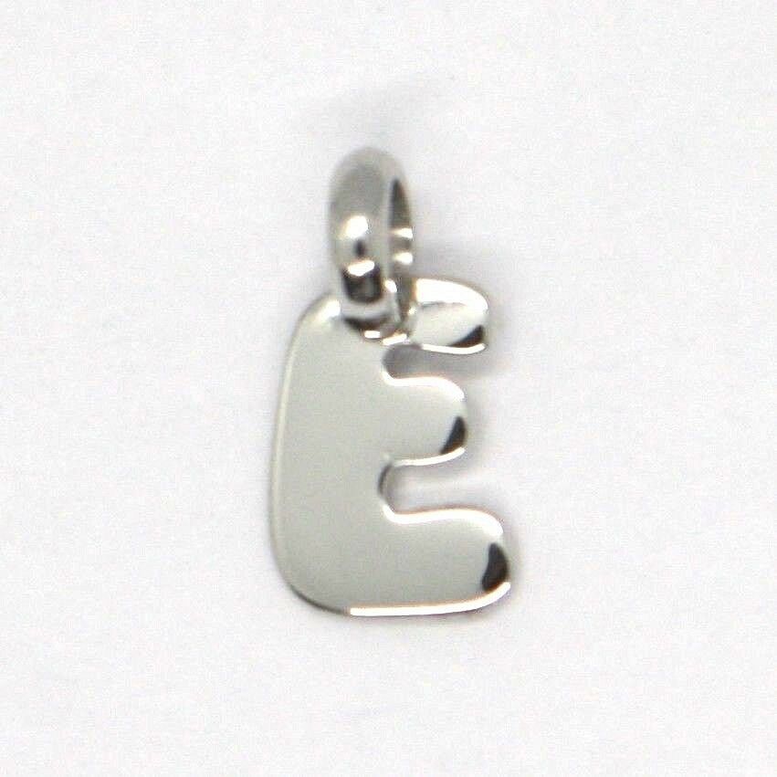 18k white gold pendant charm initial mini letter E, made in Italy, 0.5 inches