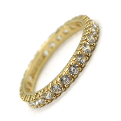 18K YELLOW GOLD ETERNITY BAND RING, WHITE CUBIC ZIRCONIA, THICKNESS 3 MM.