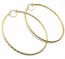 Load image into Gallery viewer, 18K YELLOW GOLD BIG CIRCLE HOOPS DIAMETER 65mm EARRINGS TUBE 2mm BRAIDED STRIPED
