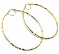 18K YELLOW GOLD BIG CIRCLE HOOPS DIAMETER 65mm EARRINGS TUBE 2mm BRAIDED STRIPED.