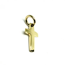 Load image into Gallery viewer, SOLID 18K YELLOW GOLD SMALL CROSS 16mm, ROUNDED SMOOTH 2.5mm THICK MADE IN ITALY.
