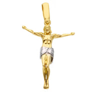 18K YELLOW AND WHITE GOLD 30mm JESUS CHRIST ON THE CROSS PENDANT, ITALY MADE.