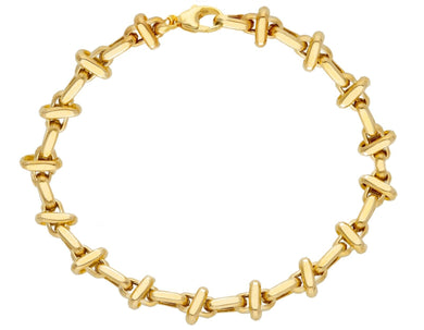 18K YELLOW GOLD SQUARED ALTERNATE CROSSED OVAL 4X8mm LINK BRACELET, LENGTH 8.3