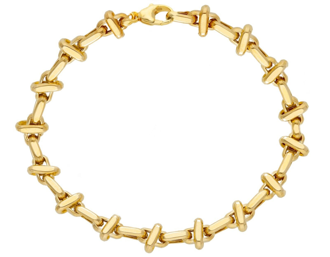 18K YELLOW GOLD SQUARED ALTERNATE CROSSED OVAL 4X8mm LINK BRACELET, LENGTH 8.3