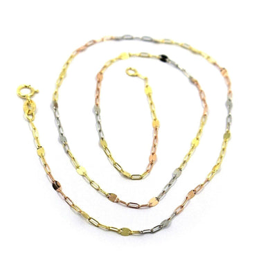 18K YELLOW WHITE ROSE GOLD CHAIN ALTERNATE 1.5-2.5mm OVAL AND FLAT LINK 40cm 16