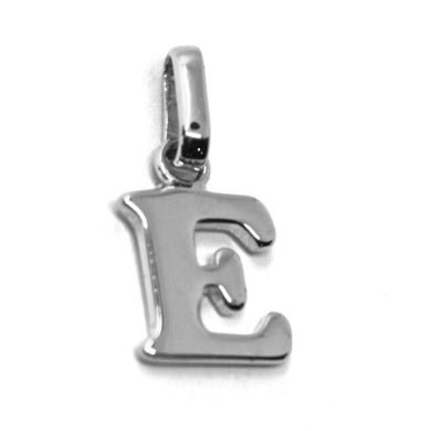 solid 18k white gold charm pendant small initial letter E, 10mm, 0.4 inches.