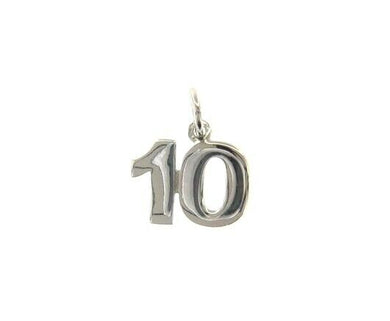 18k white gold number 10 ten small pendant charm, 0.4