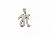 Load image into Gallery viewer, 18k white gold luster pendant with initial n letter  n made in Italy 0.71 inches.
