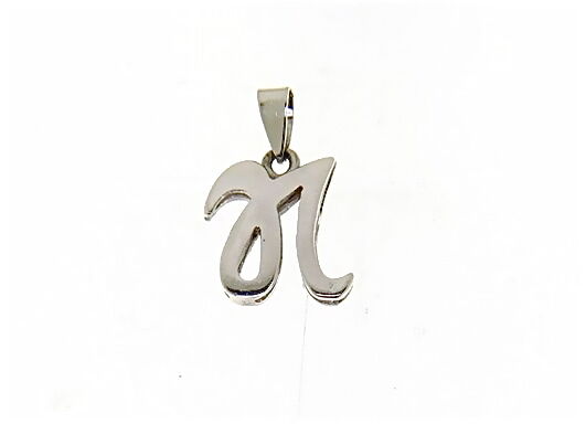 18k white gold luster pendant with initial n letter  n made in Italy 0.71 inches.