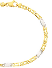 Load image into Gallery viewer, SOLID 18K YELLOW WHITE GOLD CHAIN TIGER EYE ALTERNATE 3+1 FLAT LINKS 4mm, 24&quot;.
