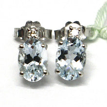 Load image into Gallery viewer, 18k white gold aquamarine earrings 1.30 carats, oval cut, diamonds, Italy made
