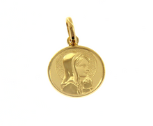 Load image into Gallery viewer, 18K YELLOW GOLD PENDANT ROUND VIRGIN MARY IN PRAYER 15mm MEDAL ENGRAVABLE.
