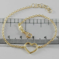 18k yellow gold bracelet 7.10 inches with heart, round rolo chain, made in Italy.