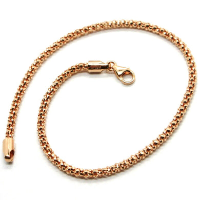 solid 18k rose gold bracelet small basket round tube popcorn link 2.2 mm.