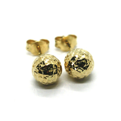 18k yellow gold earrings diamond cut worked faceted balls spheres 6mm.