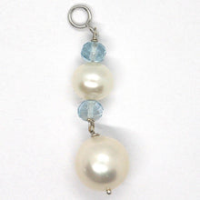 Load image into Gallery viewer, 18k white gold pendant with faceted aquamarine and big white round pearls.
