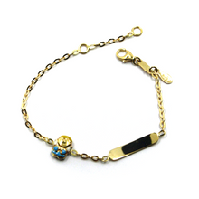 Load image into Gallery viewer, 18k yellow gold kid child rolo bracelet enamel blue angel and engraving plate.
